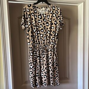 Leopard Print Casual Dress With Pockets
